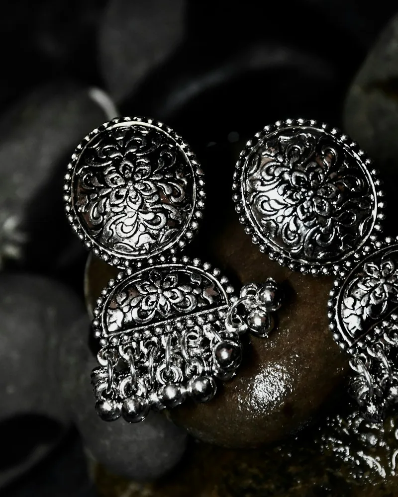 Oxidised Balinese sterling silver earrings with filigree detail