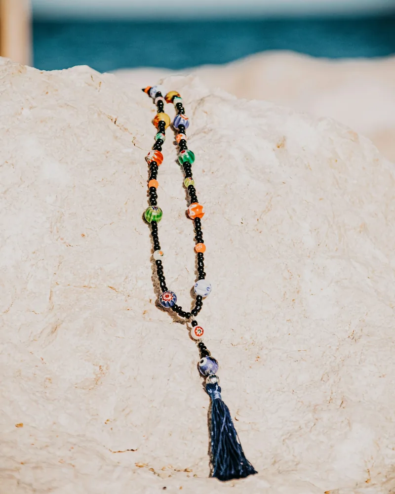 Beaded mala necklace with tassel