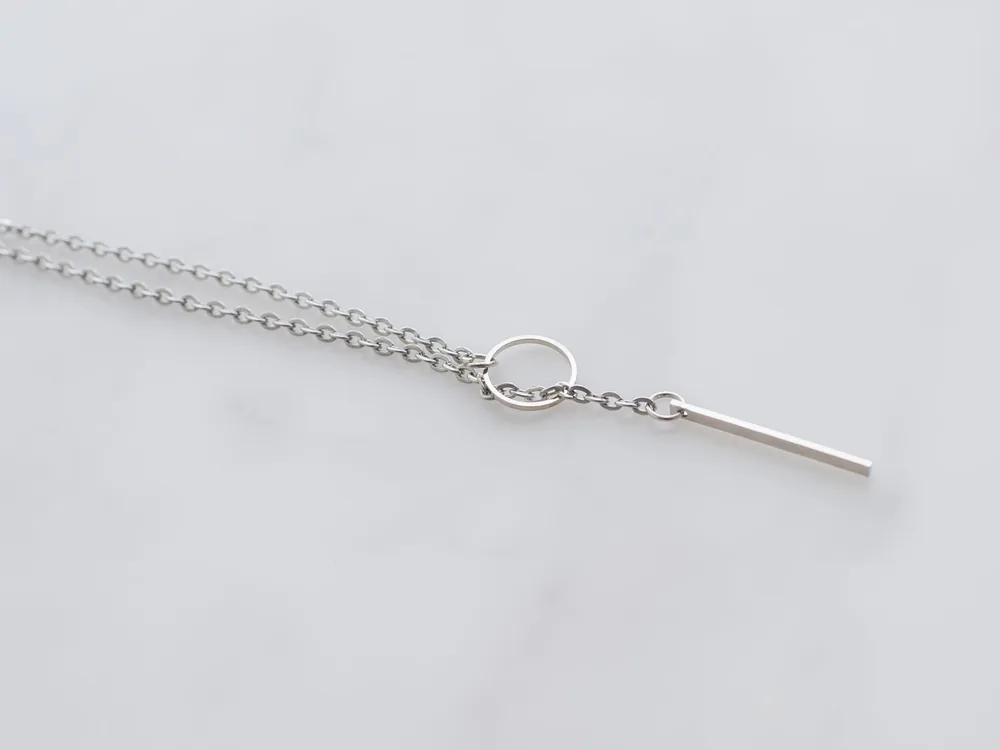 Minimal silver threader necklace with a bar pendant